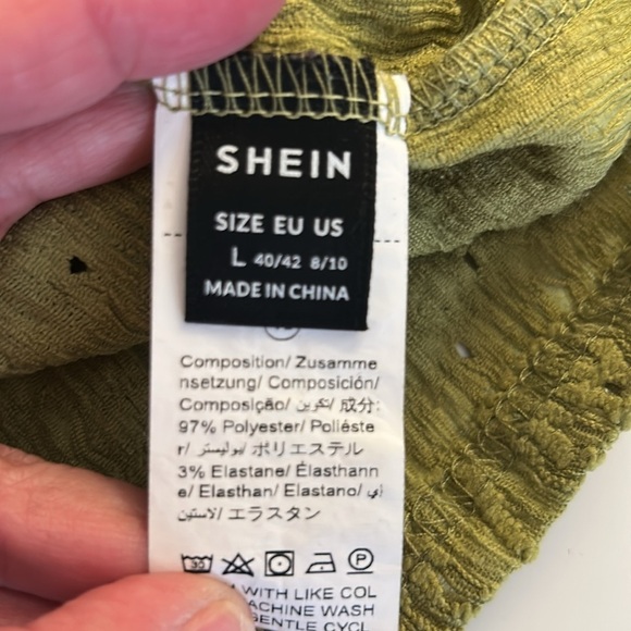 SHEIN Olive Eyelet Summer Boho Casual Short Sleeve Crew Neck Top Size Large - Picture 4 of 4